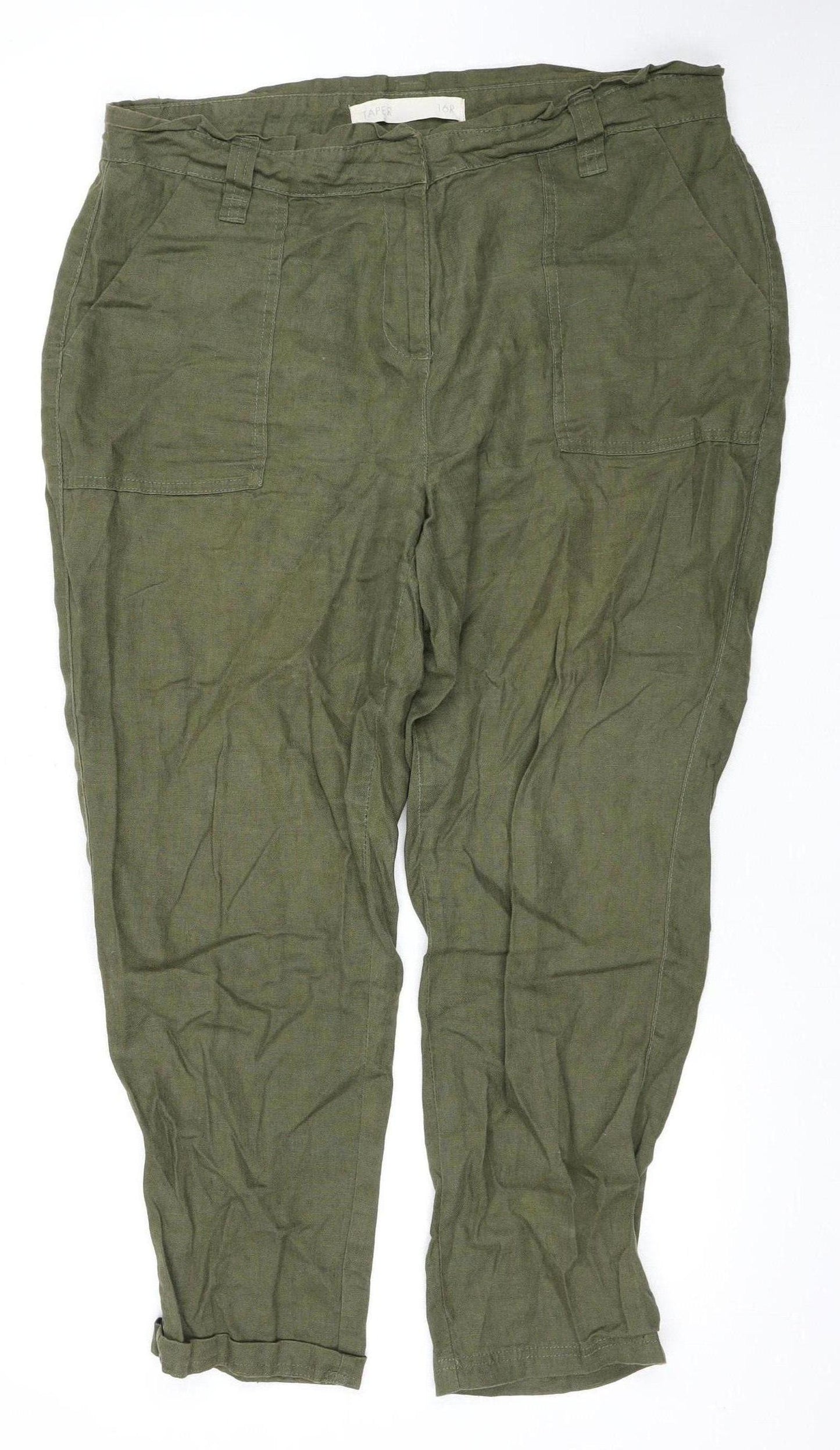 Next Women’s Green Linen Cargo Trousers - Size 16