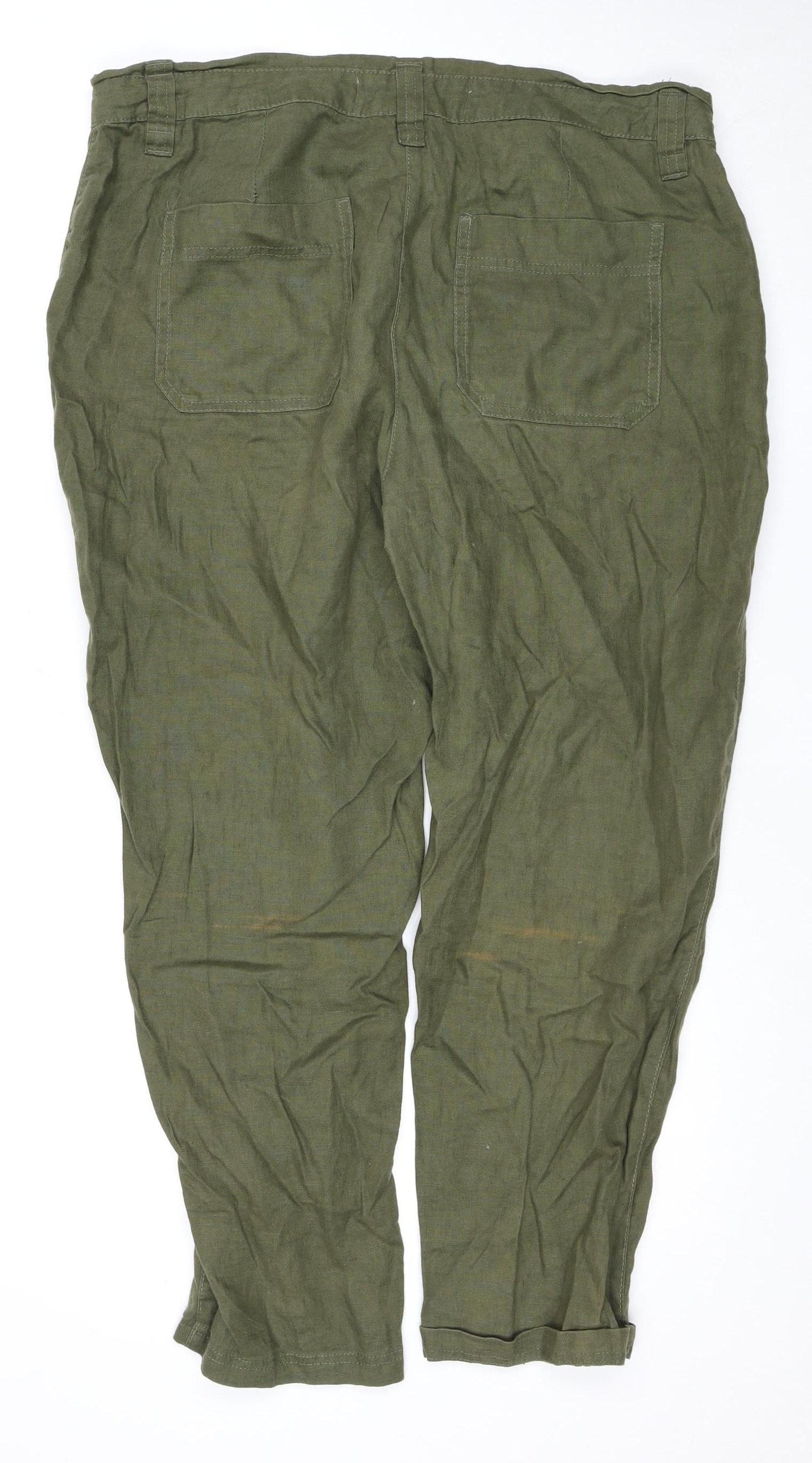 Next Women’s Green Linen Cargo Trousers - Size 16