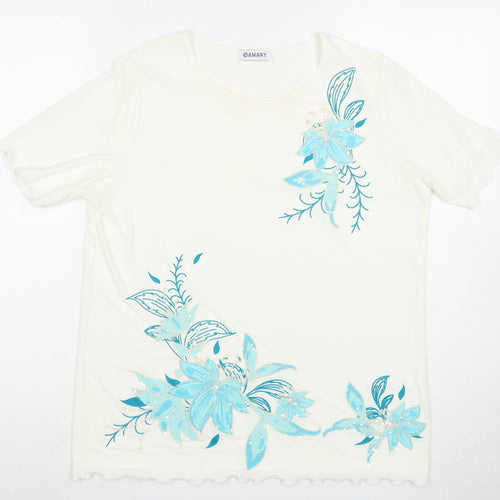 Damart Women's White Floral T-Shirt, Size 12, Embroidered Detail