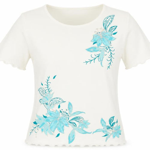 Damart Women's White Floral T-Shirt, Size 12, Embroidered Detail
