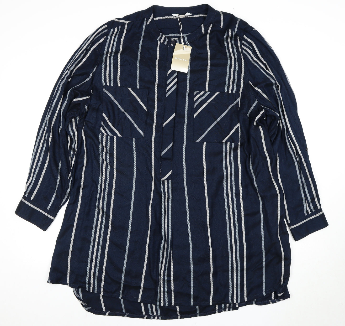Anthology Women's Blue Striped Button-Up Shirt UK 24