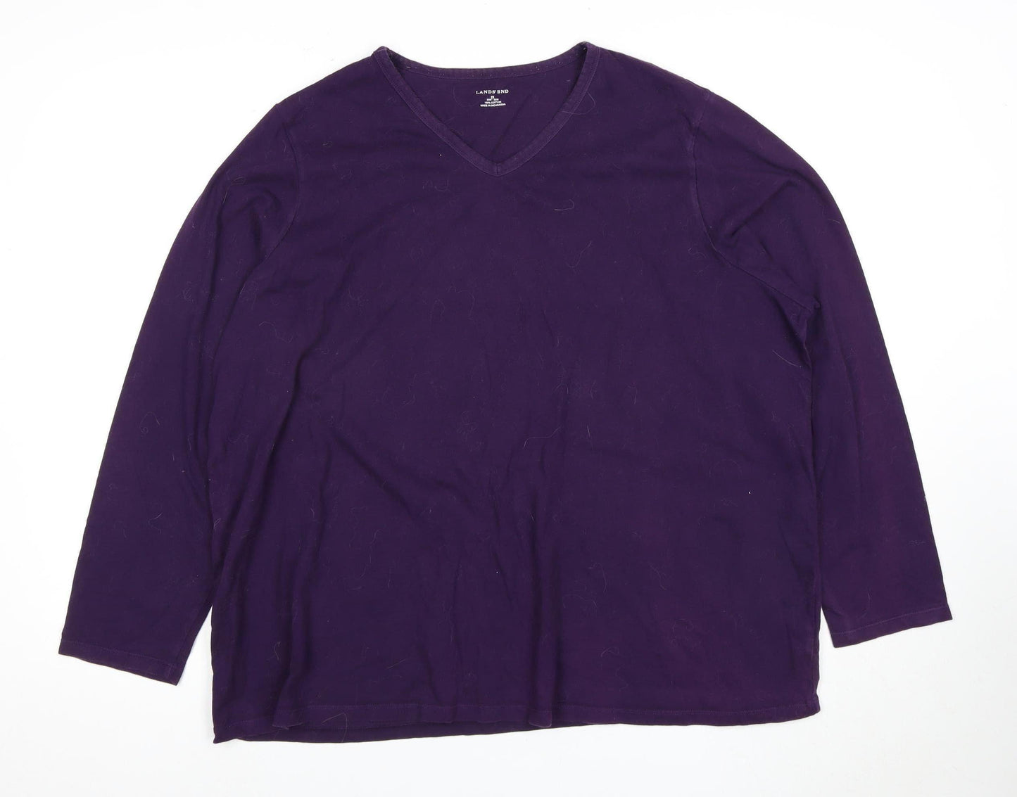 Lands End Women's Purple V-Neck Cotton T-Shirt 2XS
