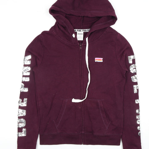 PINK Women's Purple Full Zip Hoodie, S, Sequin Accents