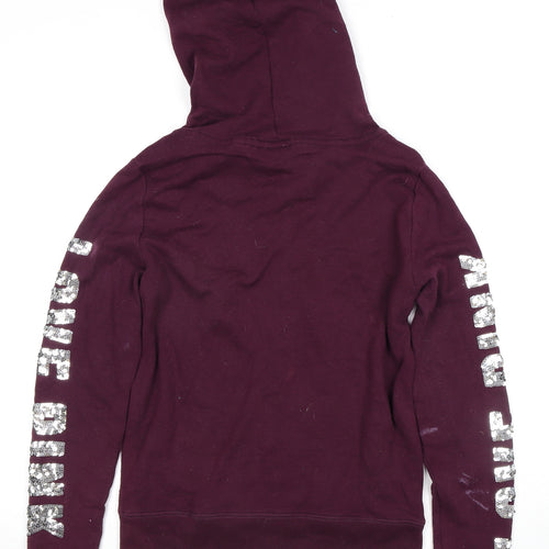 PINK Women's Purple Full Zip Hoodie, S, Sequin Accents