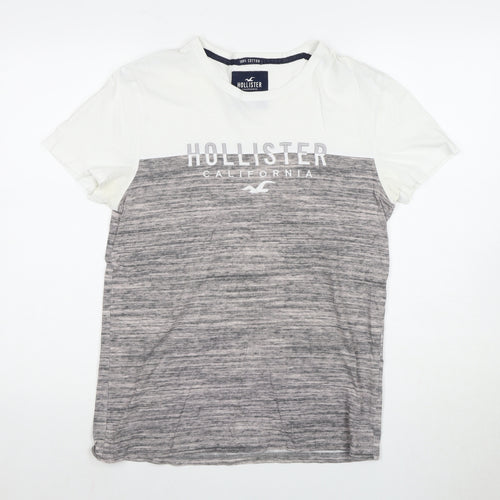 Hollister Men's S White Grey Cotton T-Shirt with Logo