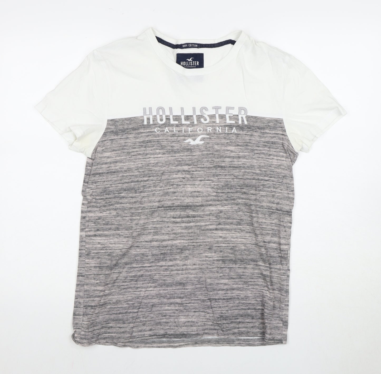 Hollister Men's S White Grey Cotton T-Shirt with Logo