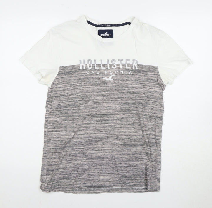 Hollister Men's S White Grey Cotton T-Shirt with Logo