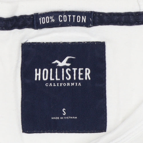 Hollister Men's S White Grey Cotton T-Shirt with Logo