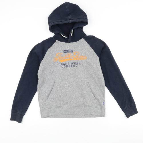 Jack & Jones Boys Grey Blue Pullover Logo Hoodie Size 24