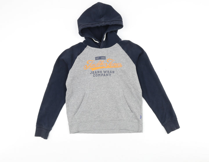 Jack & Jones Boys Grey Blue Pullover Logo Hoodie Size 24