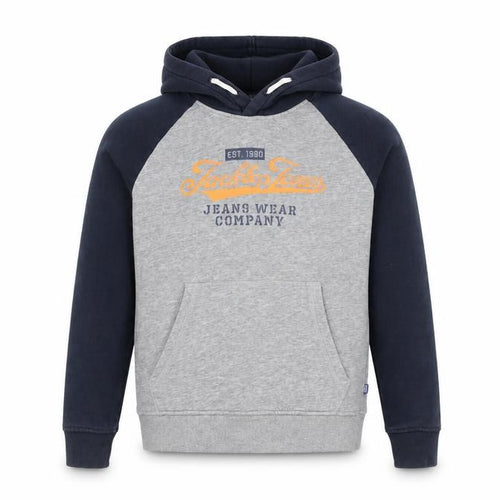 Jack & Jones Boys Grey Blue Pullover Logo Hoodie Size 24