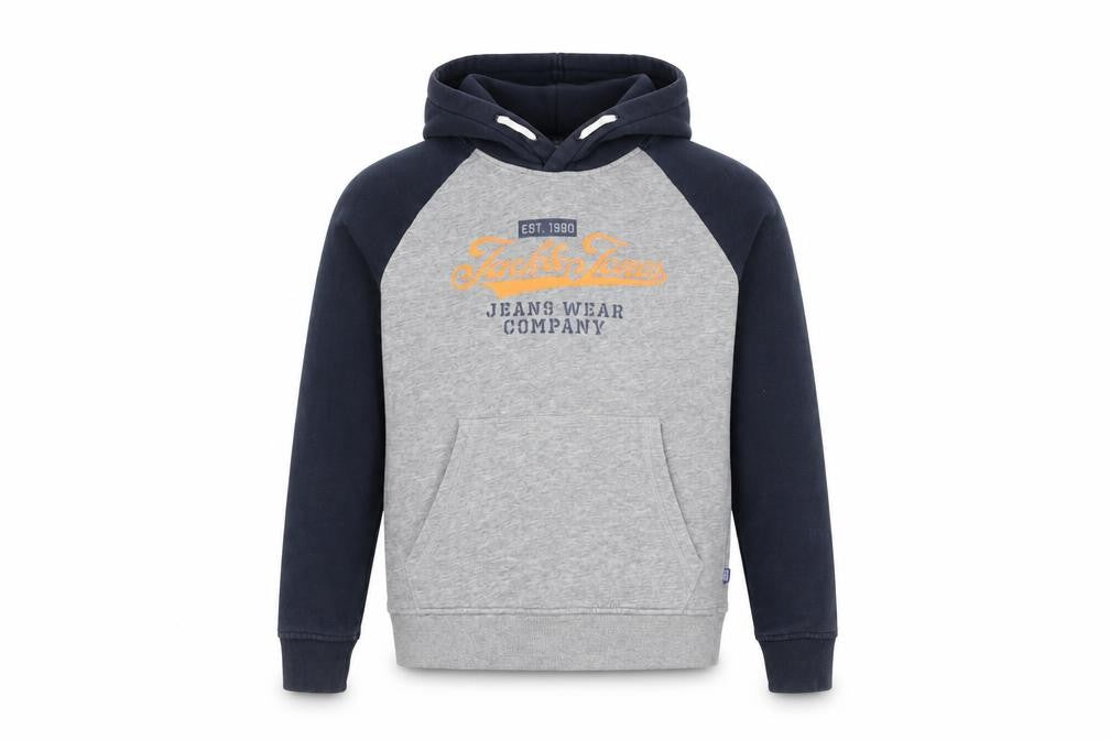Jack & Jones Boys Grey Blue Pullover Logo Hoodie Size 24