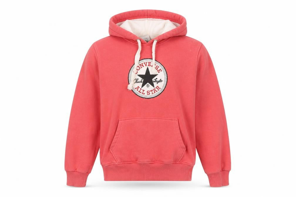 Front view of Converse unisex pink s pullover hoodie