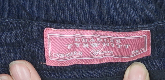 Charles Tyrwhitt Women's Blue Linen Trousers, Size 12