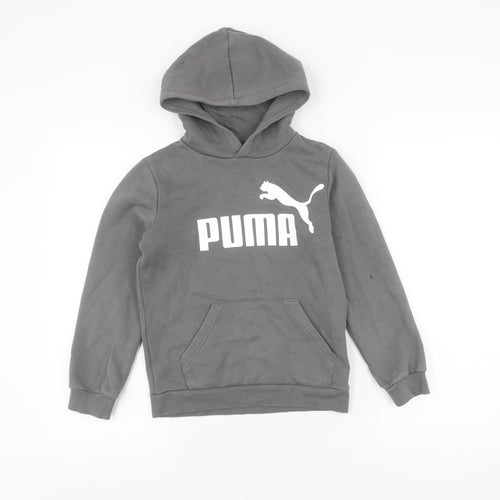 Puma Boys Grey Pullover Hoodie, Size M, Logo Accent