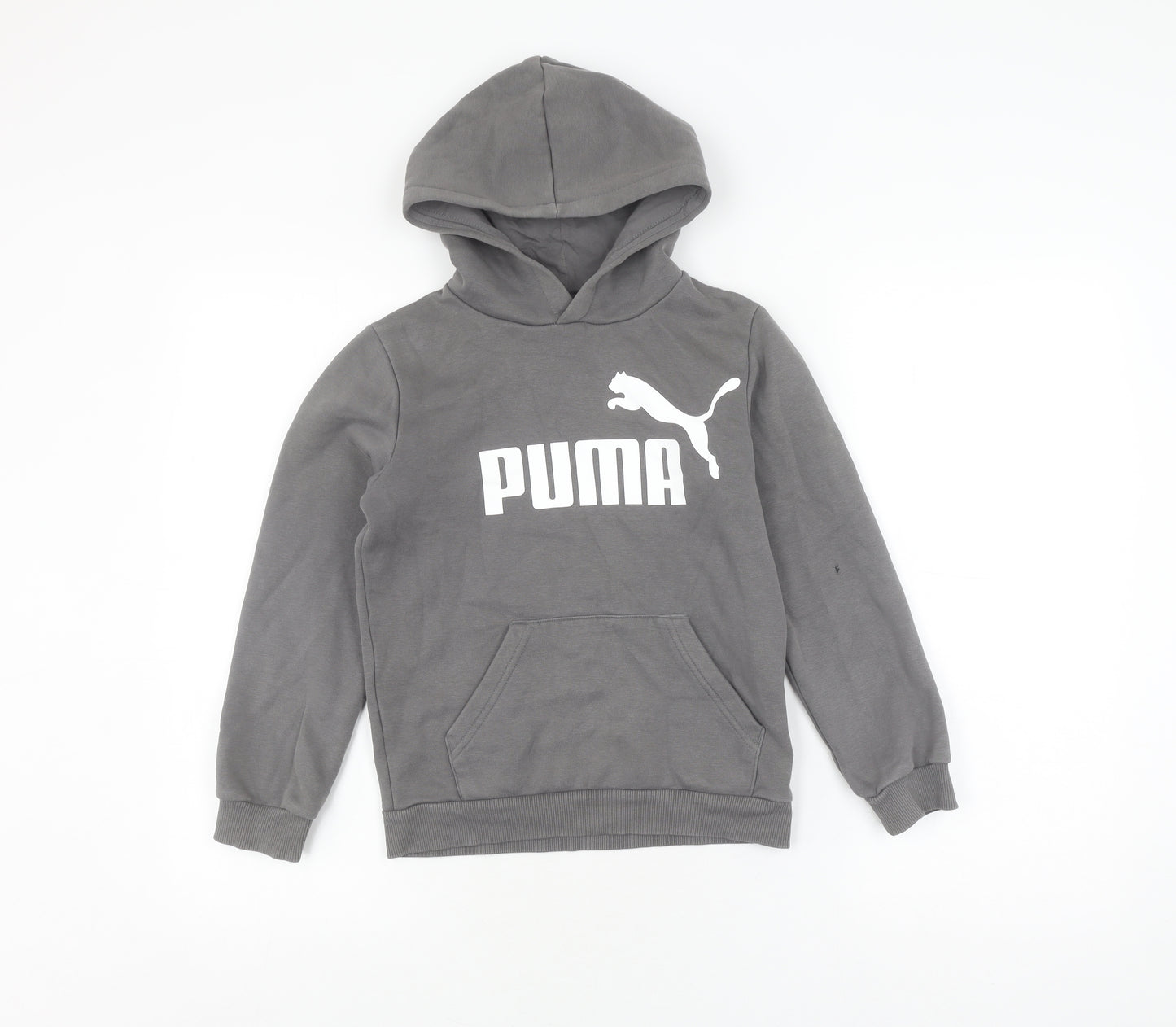 Puma Boys Grey Pullover Hoodie, Size M, Logo Accent