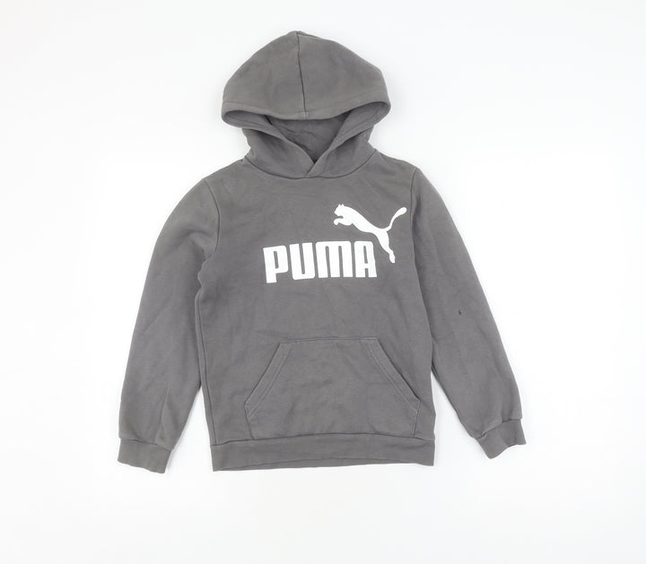 Puma Boys Grey Pullover Hoodie, Size M, Logo Accent