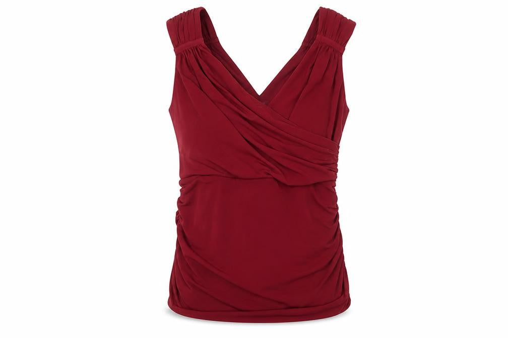 Front view of Alexon Women's Red Wrap Sleeveless Top, size M