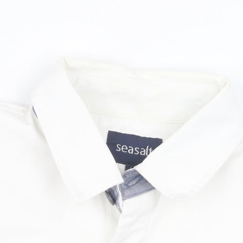 Seasalt Men's White Cotton L Button-Up Shirt Short Sleeve