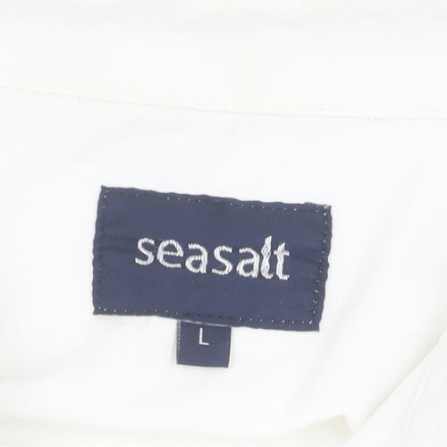 Seasalt Men's White Cotton L Button-Up Shirt Short Sleeve