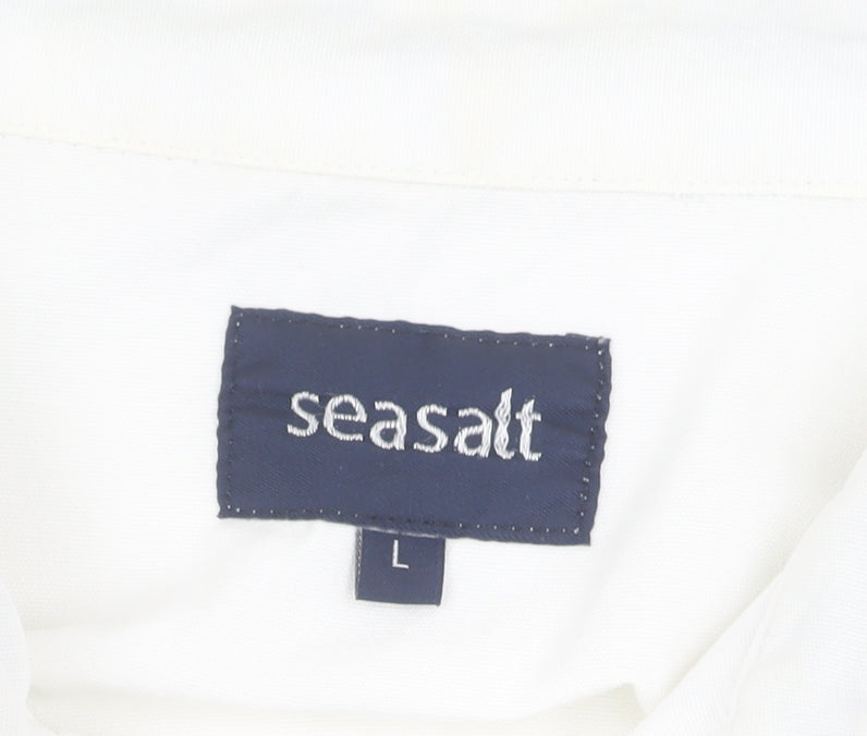 Seasalt Men's White Cotton L Button-Up Shirt Short Sleeve