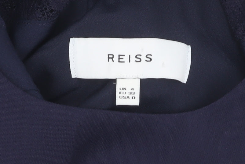 Reiss Women's Blue Sheath Dress, Size 4, Lace Accent