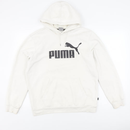 Puma Men's White Pullover Hoodie M Logo Graphic