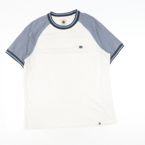 Pretty Green White & Blue Men's L T-Shirt, Crew Neck