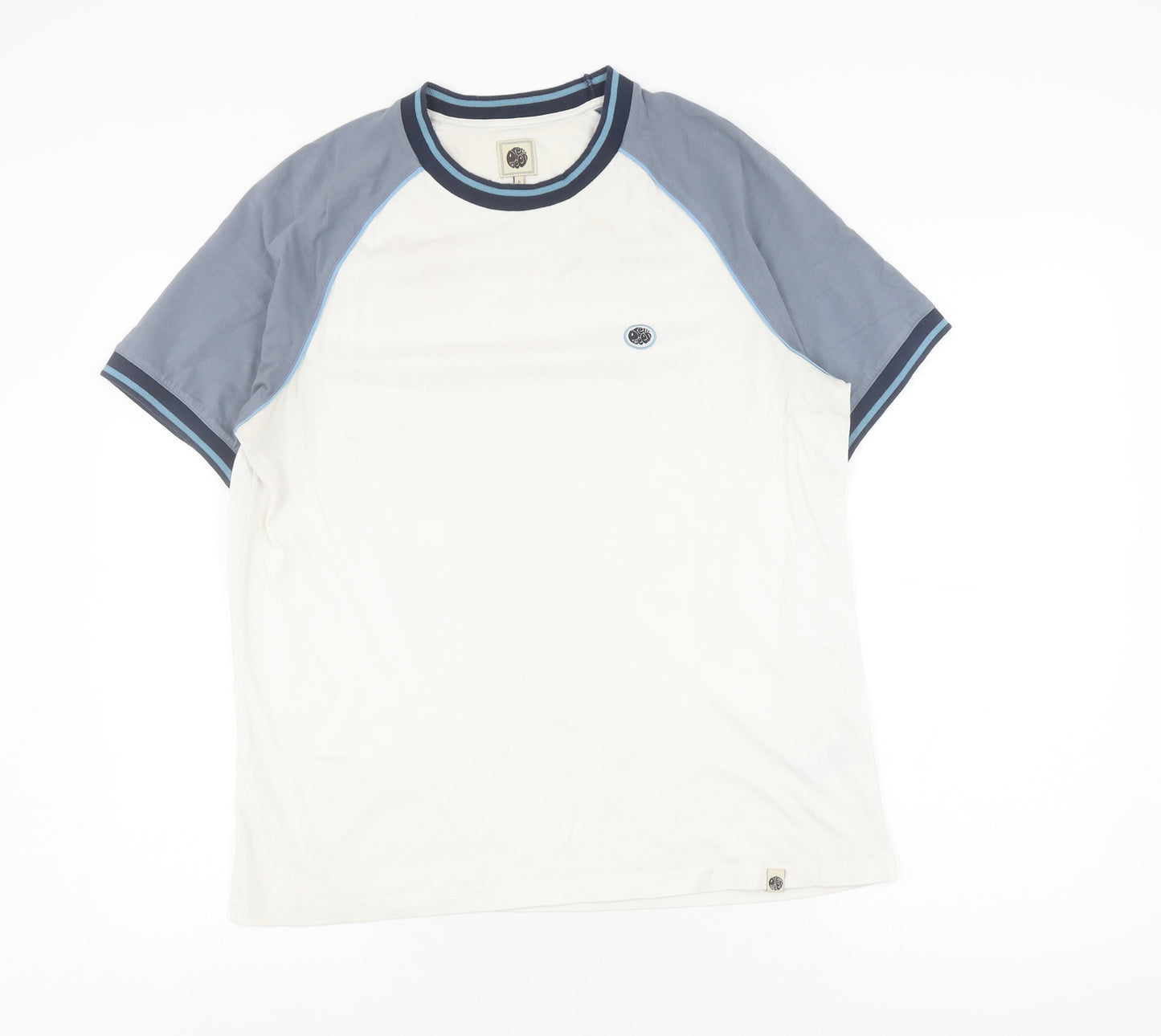 Pretty Green White & Blue Men's L T-Shirt, Crew Neck