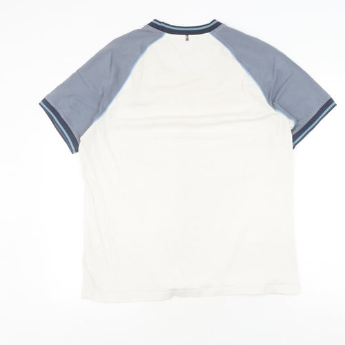 Pretty Green White & Blue Men's L T-Shirt, Crew Neck