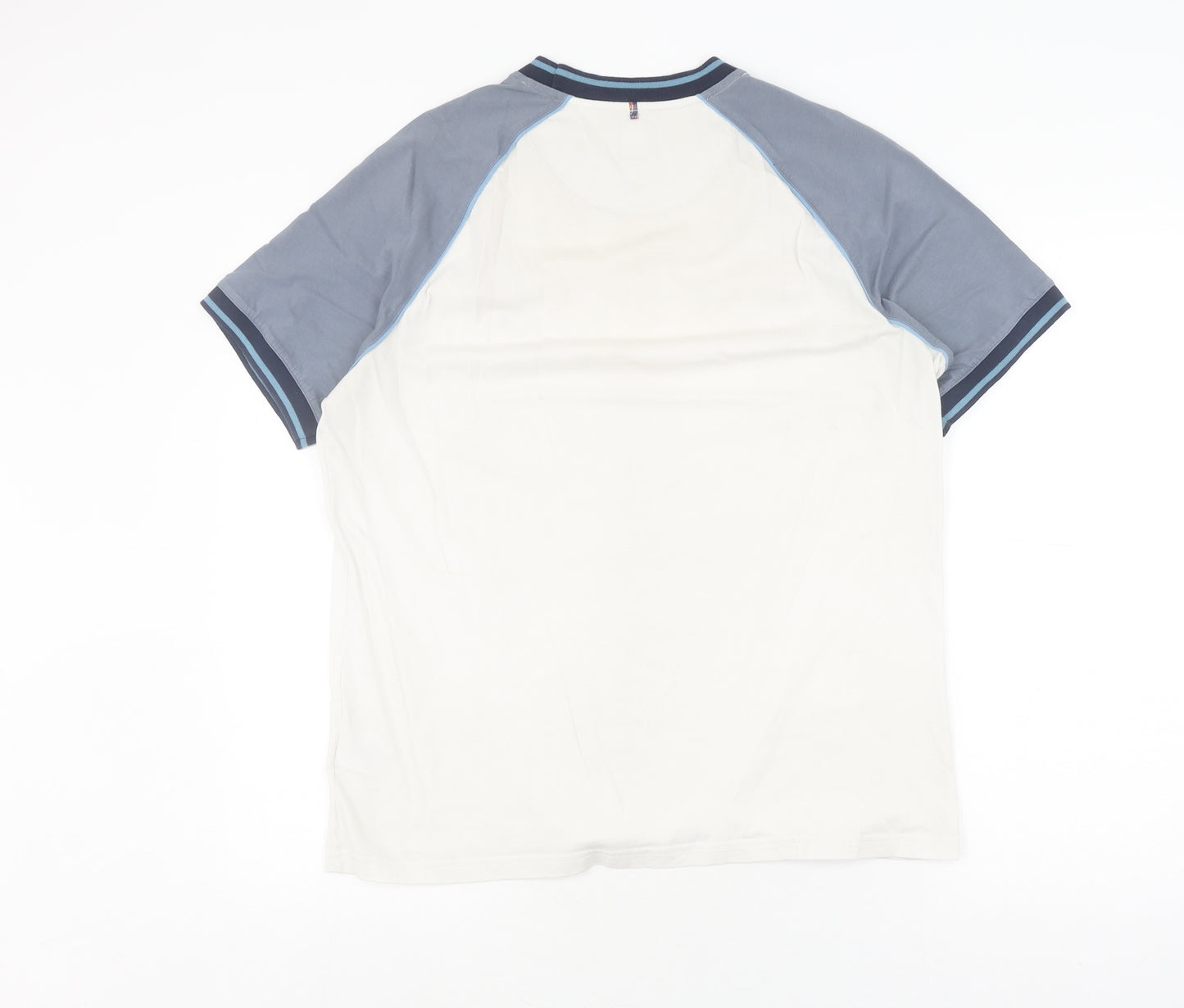 Pretty Green White & Blue Men's L T-Shirt, Crew Neck