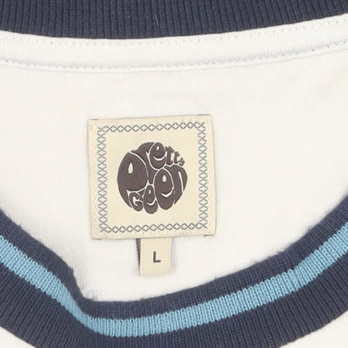 Pretty Green White & Blue Men's L T-Shirt, Crew Neck