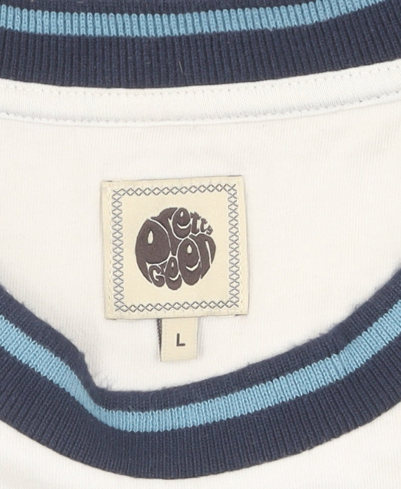 Pretty Green White & Blue Men's L T-Shirt, Crew Neck