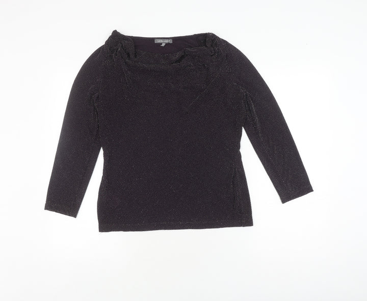 Laura Ashley Black Women's Blouse, Size 12, 3/4 Sleeve, Cowl Neck