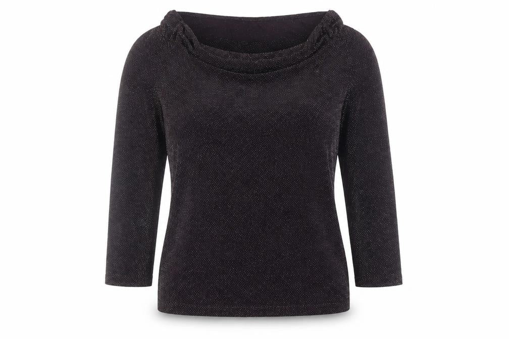 Laura Ashley Black Women's Blouse, Size 12, 3/4 Sleeve, Cowl Neck
