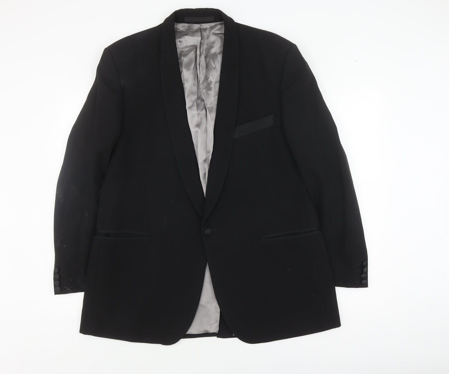Moss Bros Men's Black Wool Blazer - Shawl Lapel, 44R Tuxedo