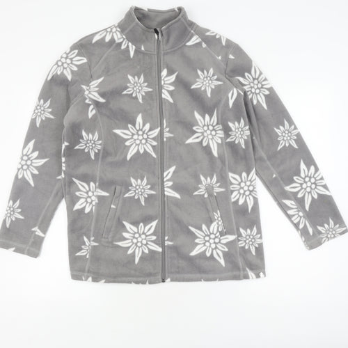 Damart Grey Floral Fleece Jacket, Size 12, Full Zip Women's