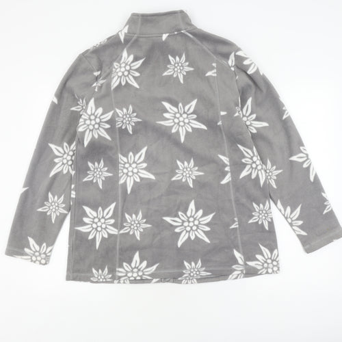 Damart Grey Floral Fleece Jacket, Size 12, Full Zip Women's