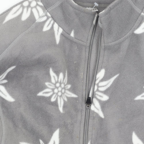 Damart Grey Floral Fleece Jacket, Size 12, Full Zip Women's