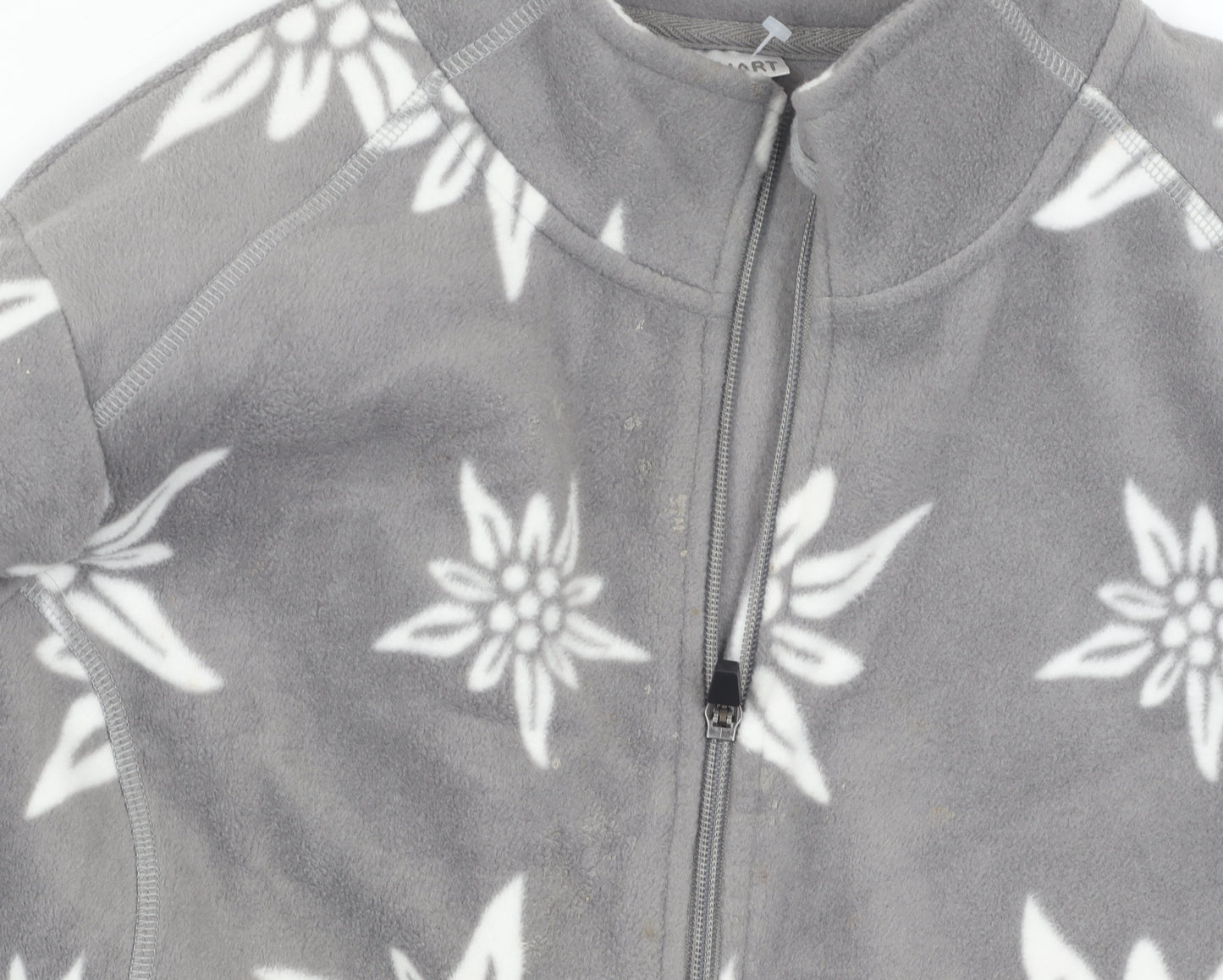 Damart Grey Floral Fleece Jacket, Size 12, Full Zip Women's