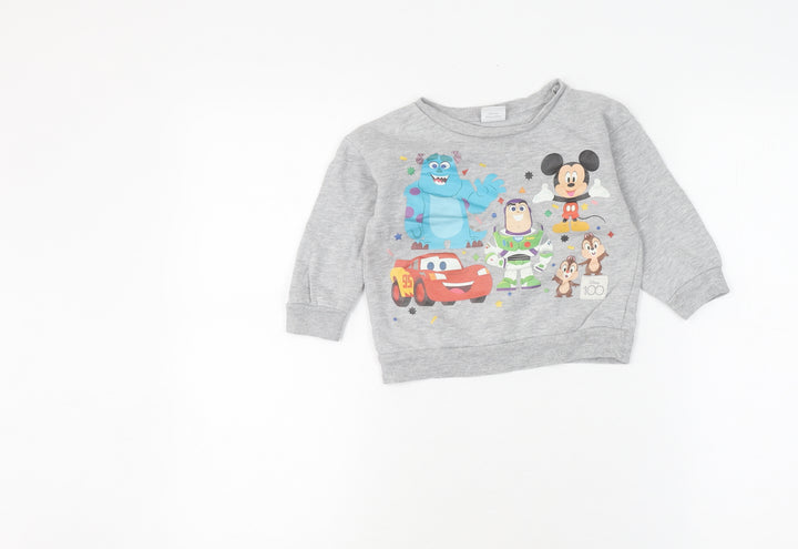 Disney Boys Grey Sweatshirt 2-3 Years Graphic Pullover