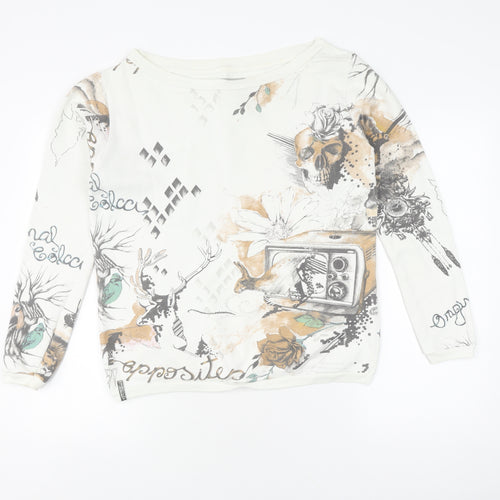 Colcci Women's White Graphic Print Pullover Sweatshirt S