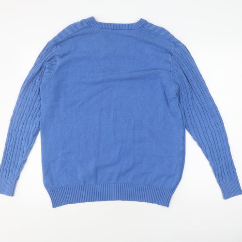Pegasus Men's Blue V-Neck Cable-Knit Jumper L