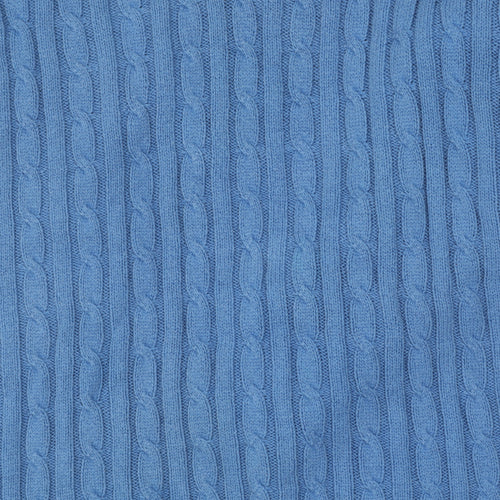 Pegasus Men's Blue V-Neck Cable-Knit Jumper L