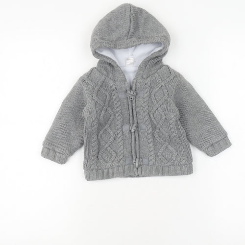 Next Unisex Grey Cable Knit Hooded Jacket 6-9 Months