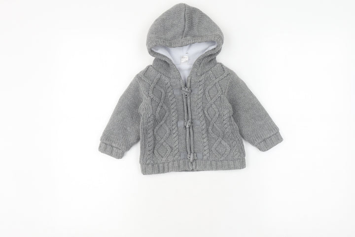 Next Unisex Grey Cable Knit Hooded Jacket 6-9 Months