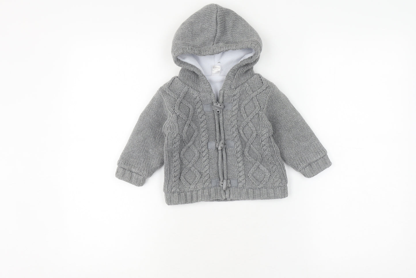 Next Unisex Grey Cable Knit Hooded Jacket 6-9 Months