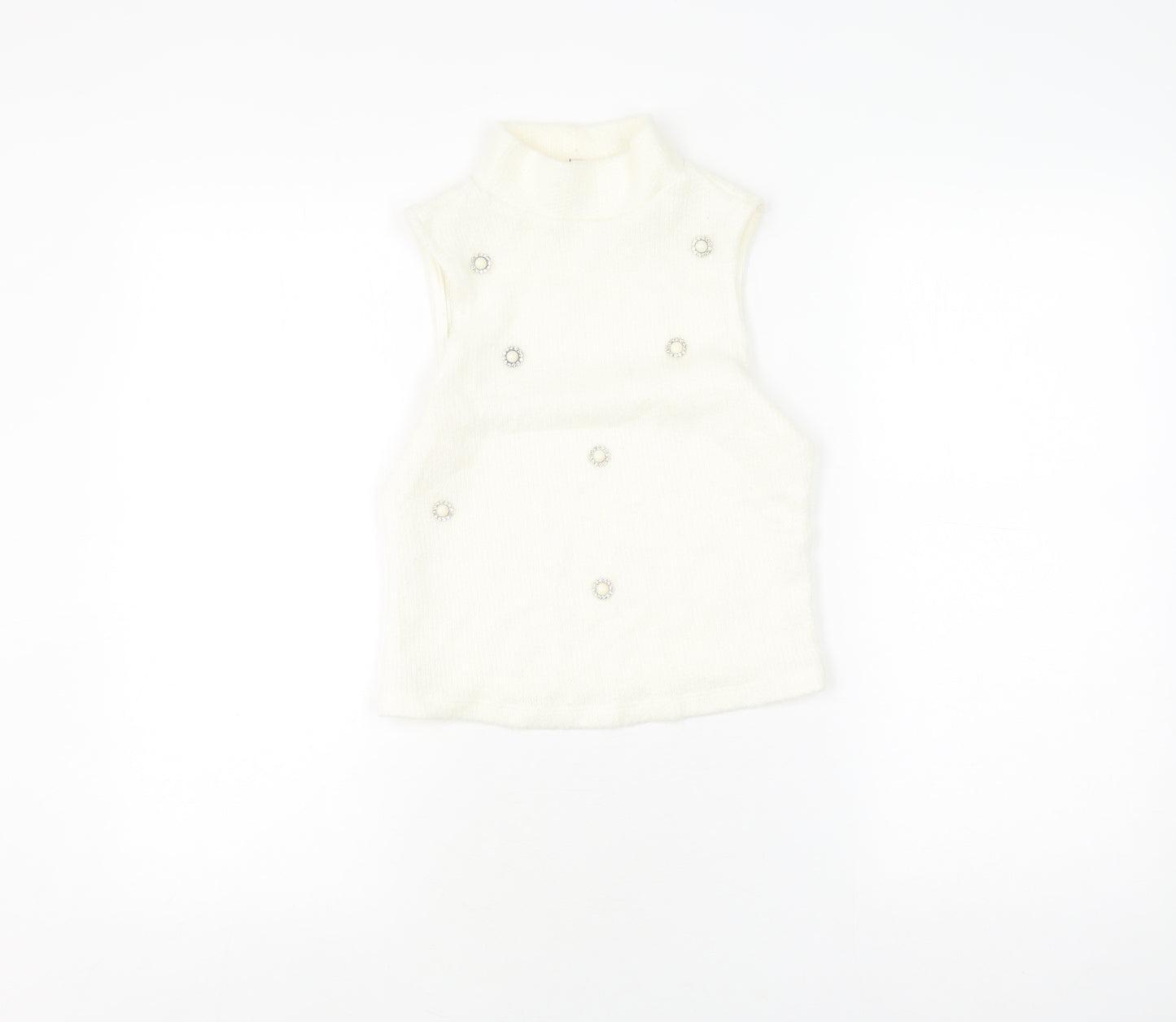 River Island White Mock Neck Sleeveless Top Size 8
