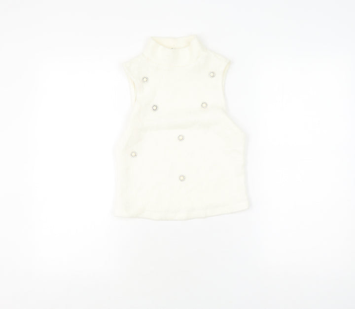 River Island White Mock Neck Sleeveless Top Size 8