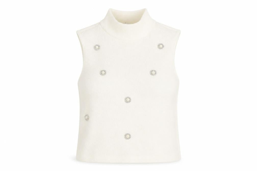 Front view of River Island White Mock Neck Sleeveless Top, size 8